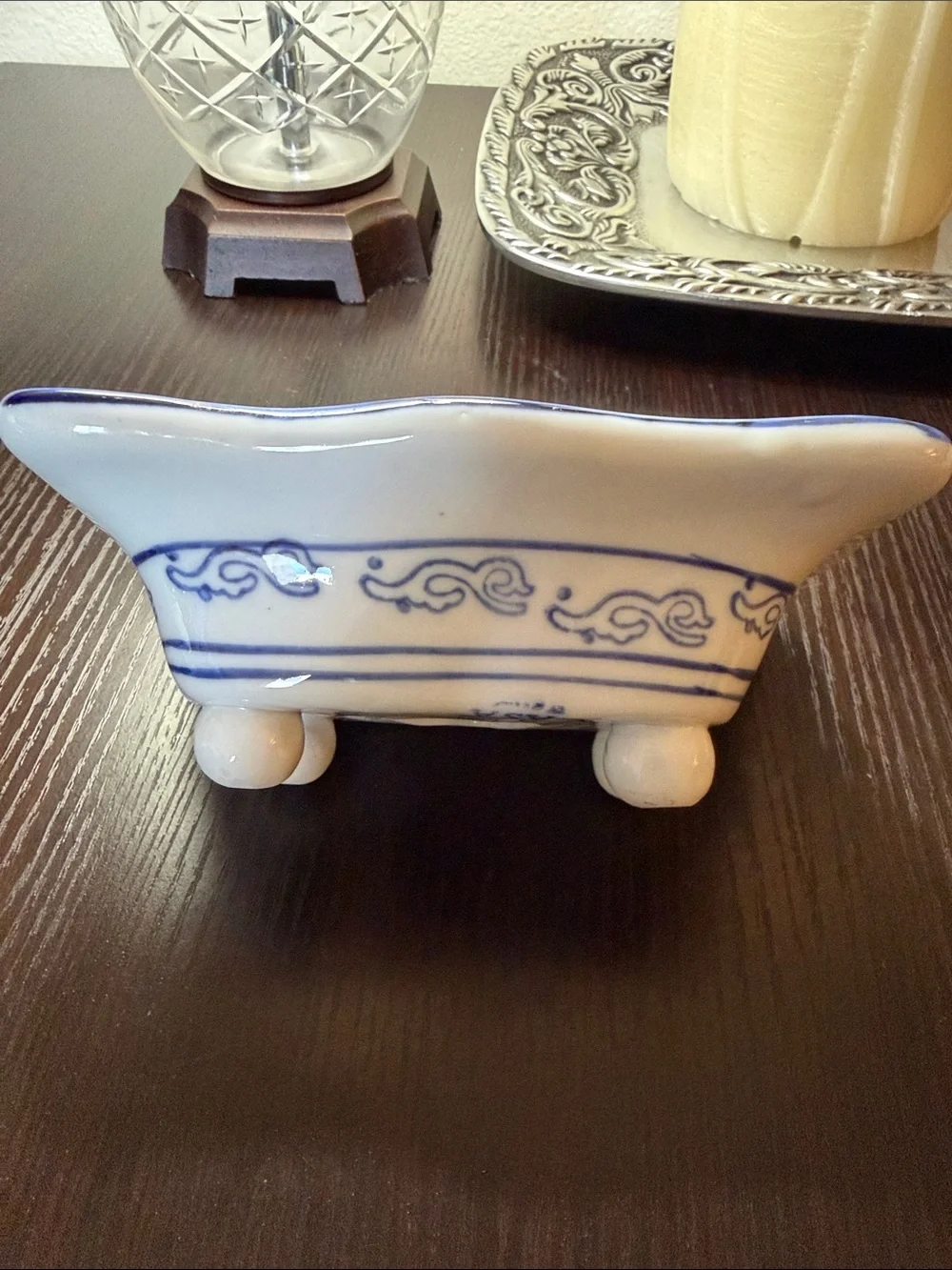 Bella Casa Ganz Blue and White Floral Soap Dish.
